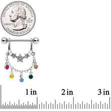 Load image into Gallery viewer, 14G 9/16 Multicolor Gem Star Dangle Nipple Ring Set
