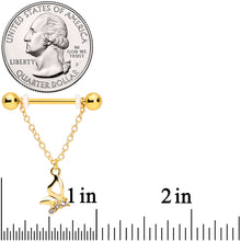 Load image into Gallery viewer, 14G 5/8 Clear Gem Gold Tone Butterfly Dangle Nipple Ring Set
