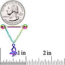 Load image into Gallery viewer, 14G 5/8 Clear Gem Rainbow Butterfly Dangle Nipple Ring Set
