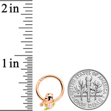 Load image into Gallery viewer, 16G 3/8 Rose Gold Tone Bird Pink Flower Hinged Segment Ring
