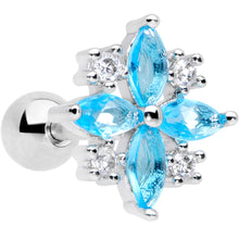 Load image into Gallery viewer, 16G 1/4 Clear Aqua CZ Gem Star Burst Cartilage Tragus
