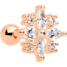 Load image into Gallery viewer, 16G 1/4 Clear CZ Gem Rose Gold Tone Star Burst Cartilage Tragus
