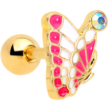 Load image into Gallery viewer, 16G 1/4 Aurora Gem Gold Tone Butterfly Cartilage Tragus

