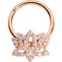 Load image into Gallery viewer, 16G 3/8 Clear CZ Rose Gold Tone Lotus Flower Hinged Segment Ring
