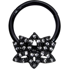 Load image into Gallery viewer, 16G 3/8 Clear CZ Gem Black Lotus Flower Hinged Segment Ring
