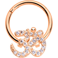 Load image into Gallery viewer, 16G 3/8 Clear CZ Gem Rose Gold Tone Om Hinged Segment Ring

