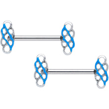 Load image into Gallery viewer, 14G 9/16 Clear Gem Blue Celtic Knot Barbell Nipple Ring Set
