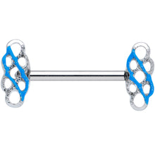 Load image into Gallery viewer, 14G 9/16 Clear Gem Blue Celtic Knot Barbell Nipple Ring Set
