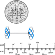 Load image into Gallery viewer, 14G 9/16 Clear Gem Blue Celtic Knot Barbell Nipple Ring Set
