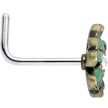 Load image into Gallery viewer, 20G 7.5mm Gold Tone Green Flower St Patrick Day L Shape Nose Ring
