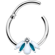 Load image into Gallery viewer, 16G 5/16 Clear Gem Blue White Leaves Hinged Segment Ring
