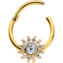 Load image into Gallery viewer, 16G 3/8 Clear Gem Gold Tone Baroque Sun Hinged Segment Ring
