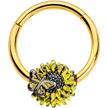 Load image into Gallery viewer, 16G 3/8 Gold Tone Sunflower Butterfly Hinged Segment Ring
