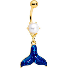 Load image into Gallery viewer, Gold Tone Iridescent Mermaid Tail Dangle Belly Ring
