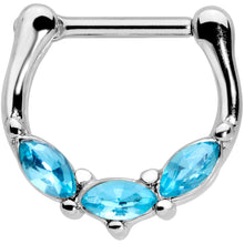 Load image into Gallery viewer, 16G 5/16 Aqua Gem Oval Trio Cartilage Clicker

