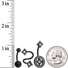 Load image into Gallery viewer, Clear Gem Black Sandblasted Spiral Circle Belly Ring Set of 3
