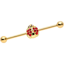 Load image into Gallery viewer, 14G Red Gem Gold Tone Ladybug Industrial Barbell 38mm
