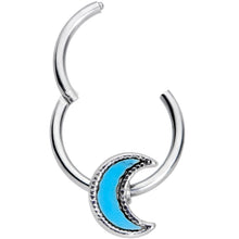 Load image into Gallery viewer, 16G 3/8 Faux Turquoise Crescent Moon Hinged Segment Ring
