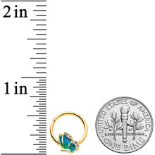 Load image into Gallery viewer, 16G 3/8 Clear Gem Gold Tone Blues Butterfly Hinged Segment Ring
