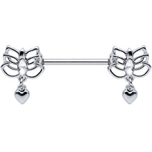 Load image into Gallery viewer, 14G 5/8 Clear Gem Lotus Heart Dangle Barbell Nipple Ring Set
