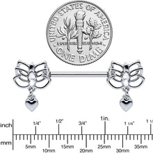 Load image into Gallery viewer, 14G 5/8 Clear Gem Lotus Heart Dangle Barbell Nipple Ring Set

