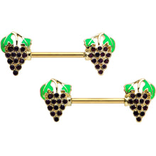 Load image into Gallery viewer, 14G 9/16 Gold Tone Delicious Grapes Fruit Barbell Nipple Ring Set
