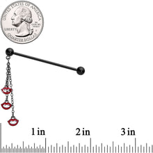 Load image into Gallery viewer, 14G Black Vampire Fangs Halloween Dangle Industrial Barbell 38mm
