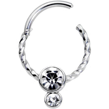 Load image into Gallery viewer, 16G 3/8 Clear Gem Double Drop Duo Twisted Cartilage Clicker
