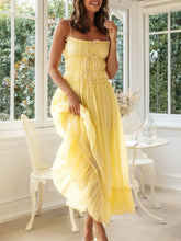 Load image into Gallery viewer, Vintage Ruffled Hem Midi Dress With Tied And Ruched Detail Elegant Feminine Girls Dress
