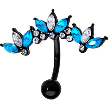 Load image into Gallery viewer, Clear Aqua Gem Black Clusters Belly Ring
