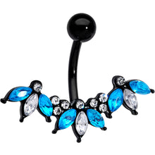 Load image into Gallery viewer, Clear Aqua Gem Black Clusters Belly Ring
