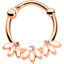 Load image into Gallery viewer, 16G 3/8 Clear Gem Rose Gold Tone White Leaves Cartilage Clicker
