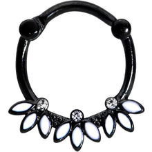 Load image into Gallery viewer, 16G 3/8 Clear Gem Black White Leaves Cartilage Clicker
