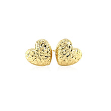 Load image into Gallery viewer, 14k Yellow Gold Puffed Heart Earrings with Diamond Cuts
