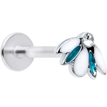 Load image into Gallery viewer, 16G 5/16 Clear Blue Gem White Leaves Labret Monroe Tragus
