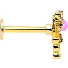 Load image into Gallery viewer, 16G 5/16 Pink Faux Opal Gold Tone Cupids Bow Labret Monroe Tragus
