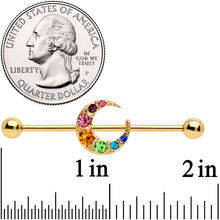 Load image into Gallery viewer, 14G Rainbow Gem Gold Tone Crescent Moon Industrial Barbell 38mm

