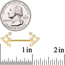 Load image into Gallery viewer, 14G 9/16 Clear Gem Gold Tone Arrow Barbell Nipple Ring Set
