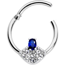 Load image into Gallery viewer, 16G 3/8 Blue Clear Gem Art Deco Fan Hinged Segment Ring
