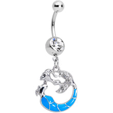 Load image into Gallery viewer, Clear Gem Blue Curved Mermaid Dangle Belly Ring
