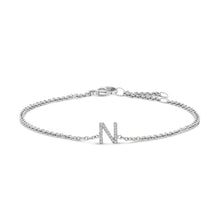 Load image into Gallery viewer, 10K White Gold Diamond Accent "A" Initial Charm and Link Bracelet
