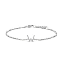 Load image into Gallery viewer, 10K White Gold Diamond Accent "A" Initial Charm and Link Bracelet
