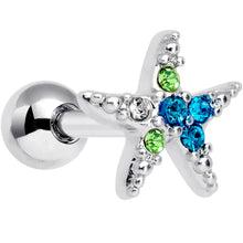 Load image into Gallery viewer, 16G 1/4 Blue Green Gem Glam Starfish Cartilage Tragus
