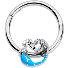 Load image into Gallery viewer, 16G 3/8 Clear Gem Blue Curved Mermaid Hinged Segment Ring
