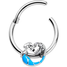 Load image into Gallery viewer, 16G 3/8 Clear Gem Blue Curved Mermaid Hinged Segment Ring
