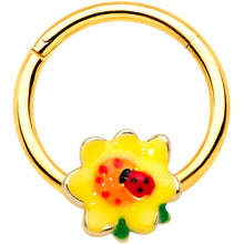 Load image into Gallery viewer, 16G 3/8 Gold Tone Sunny Flower Ladybug Hinged Segment Ring
