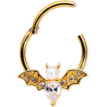 Load image into Gallery viewer, 16G 3/8 Clear Gem Gold Tone Bat Halloween Hinged Segment Ring

