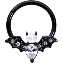 Load image into Gallery viewer, 16G 3/8 Clear Gem Black Bat Halloween Hinged Segment Ring
