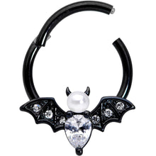 Load image into Gallery viewer, 16G 3/8 Clear Gem Black Bat Halloween Hinged Segment Ring
