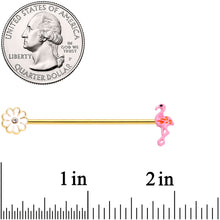 Load image into Gallery viewer, 14G Clear Gem Gold Hue Flower Flamingo Industrial Barbell 38mm
